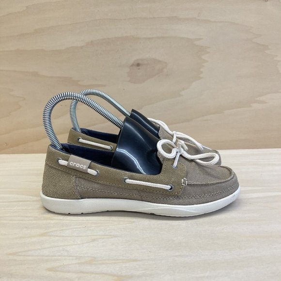 Crocs Shoes | Crocs Womens Canvas Walu Slip on Boat Shoes Loafers Brown 200482 Size 5 | Color: Brown | Size: 5 | 75nsunny's Closet